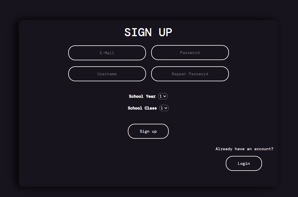 Sign up page